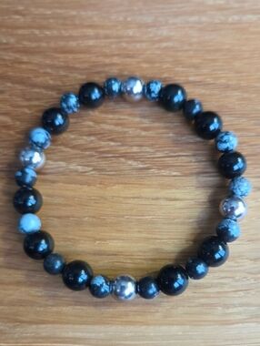 Rainbow Obsidian, Snowflake Obsidian Beads Bracelet, Handmade, Stretch